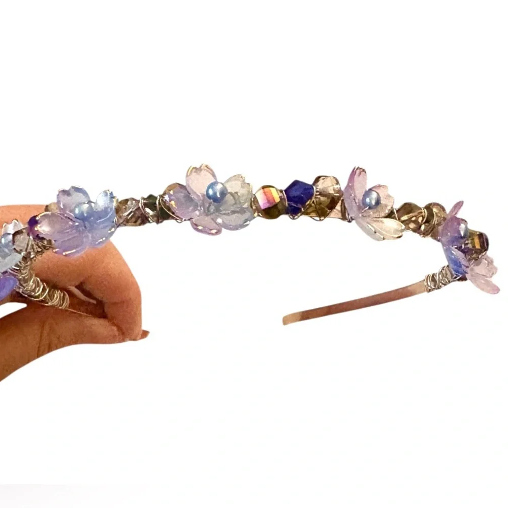Fairy Headband with Austrian Crystals, Lucite Flowers and Glass Pearls - Picture 7 of 7